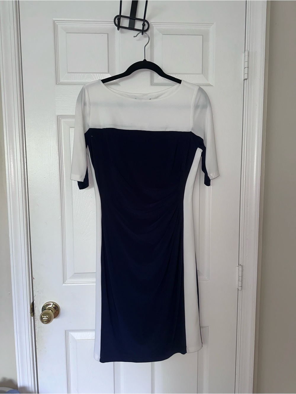 Ralph Lauren Navy and White Colorblock Midi Dress